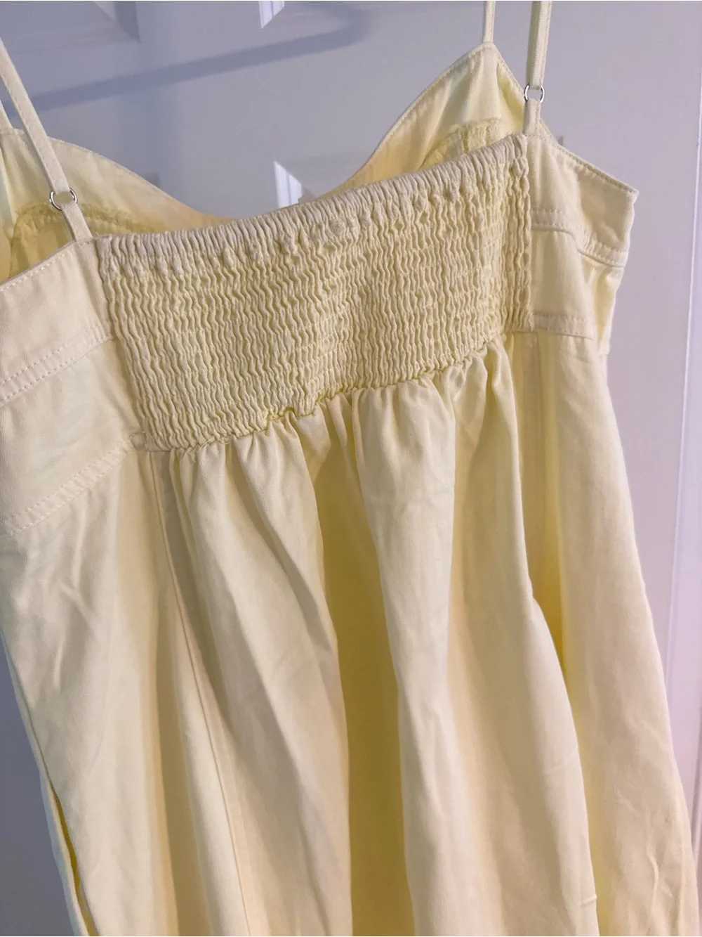 Free People Pale Yellow Button-Front Spaghetti Strap Maxi Dress